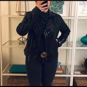 Beulah Black Vegan Faux Leather Gold Stud Jacket